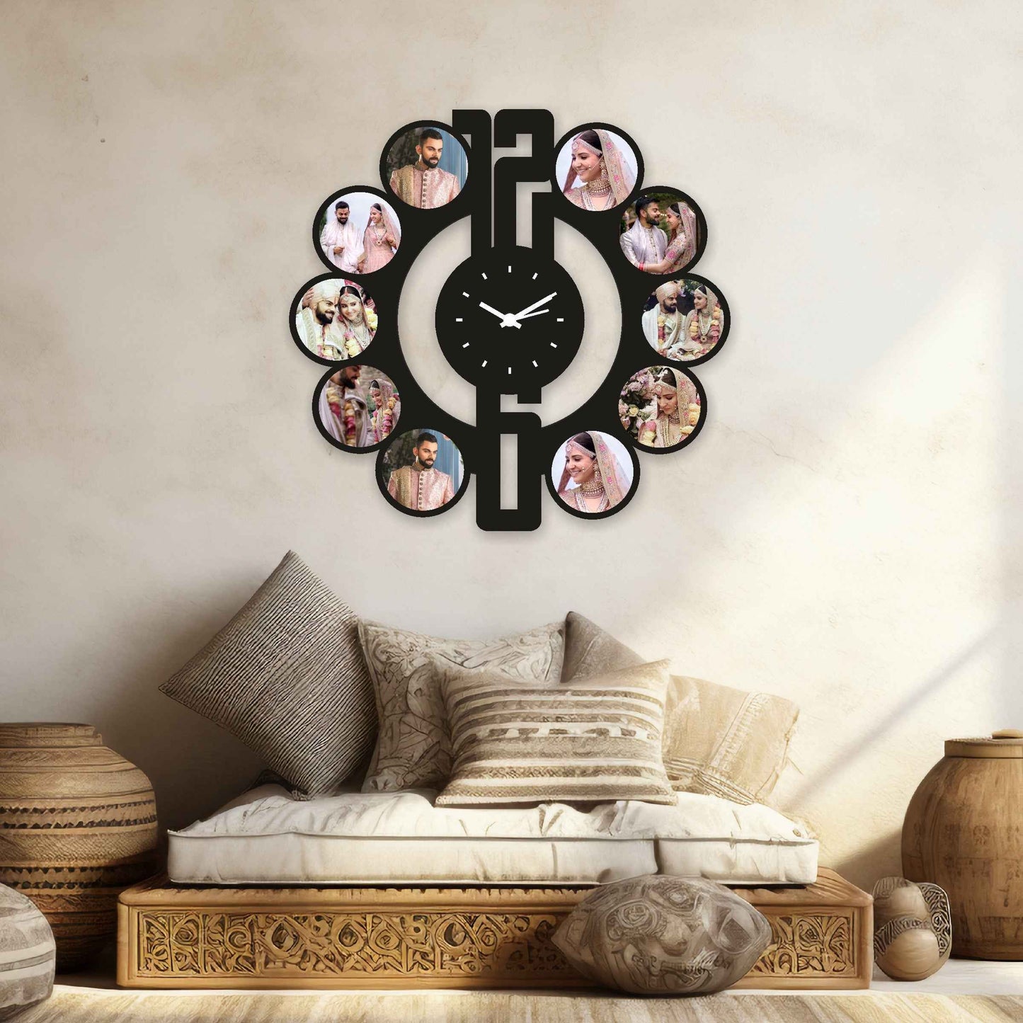 Large Round Designer Wall Clock – Personalize with 10 Cherished Memories - Amoreta