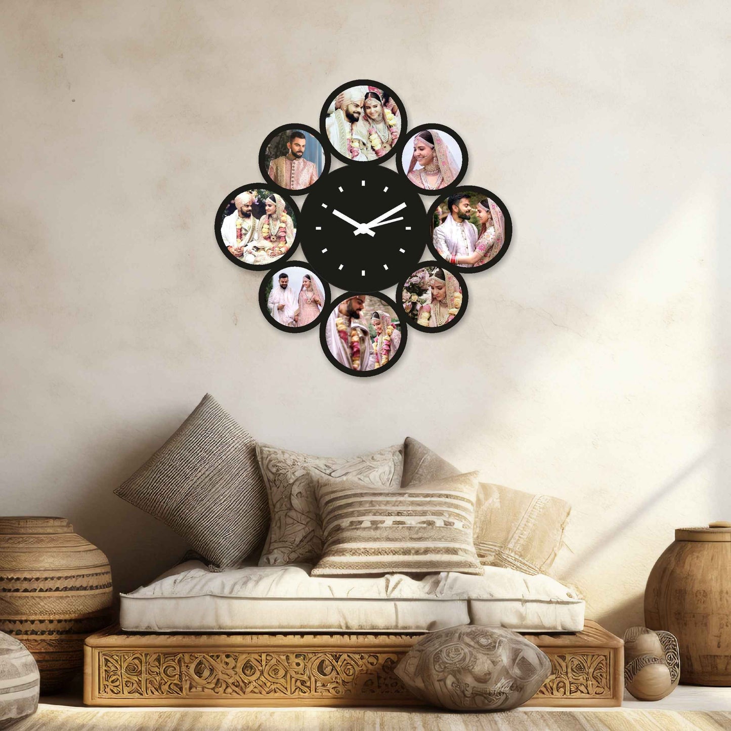 Large Personalized Round Wall Clock – Showcase 8 Special Memories - Amoreta
