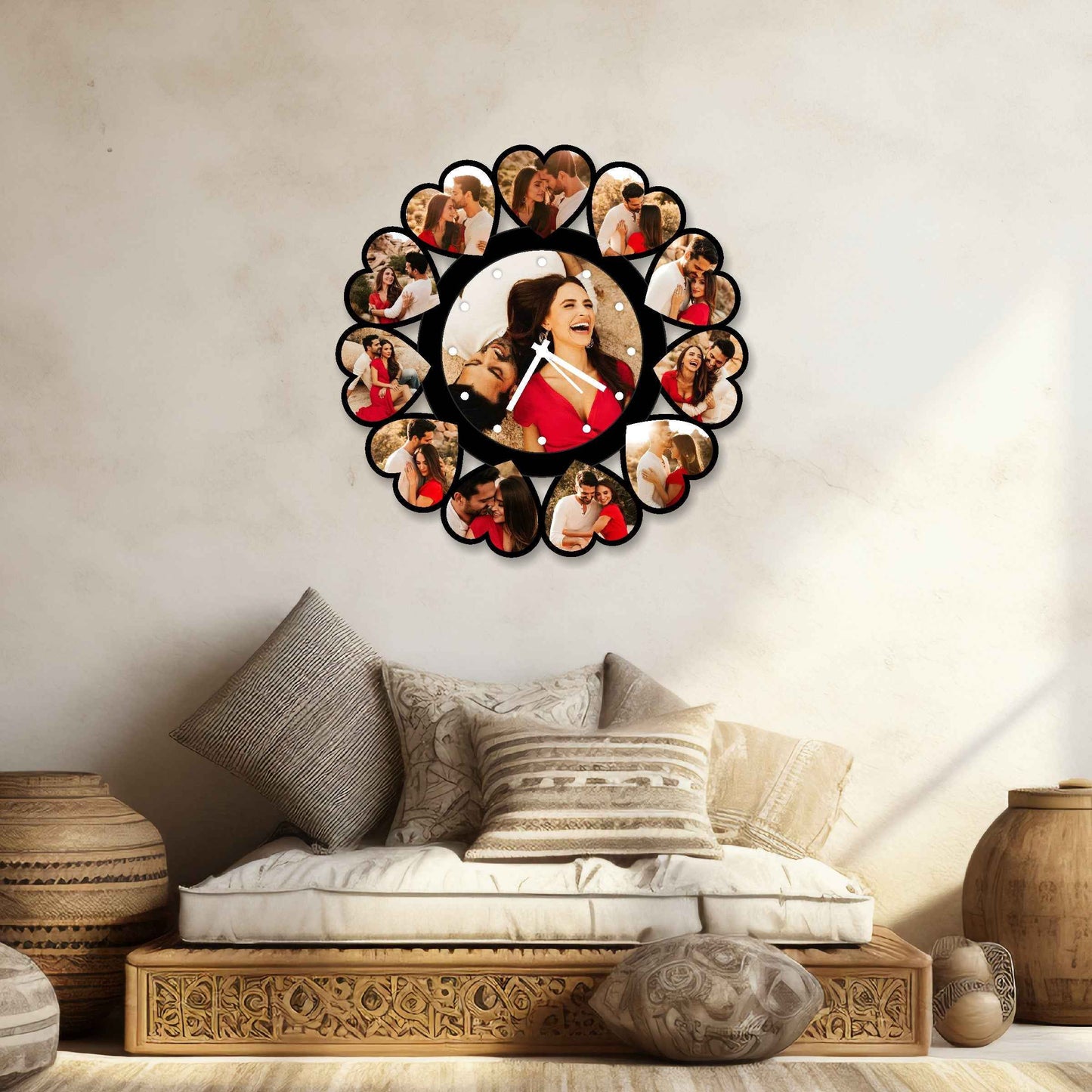 Large Heart-Shaped Photo Wall Clock – Personalize with 12 Cherished Memories - Amoreta