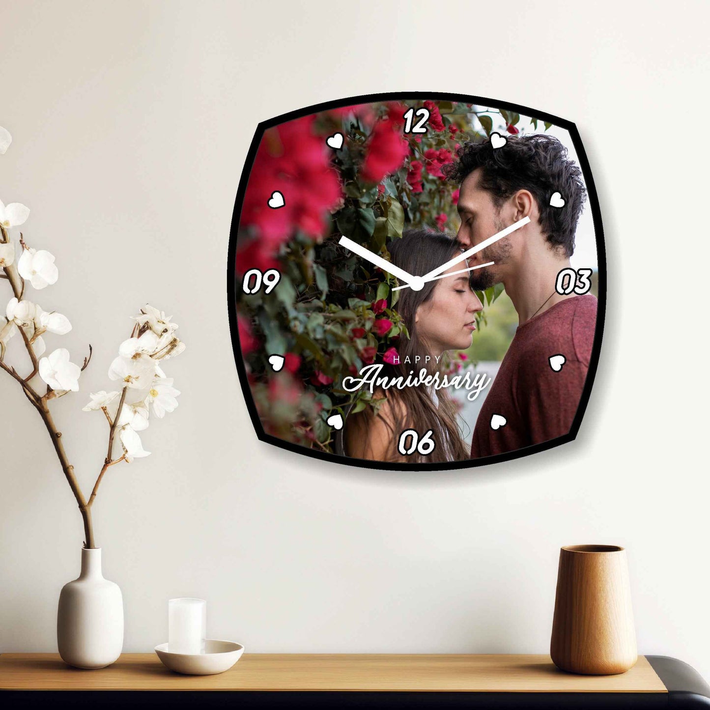 Curved Designer Wall Clock – Personalize with Your Treasured Photo and Message - Amoreta