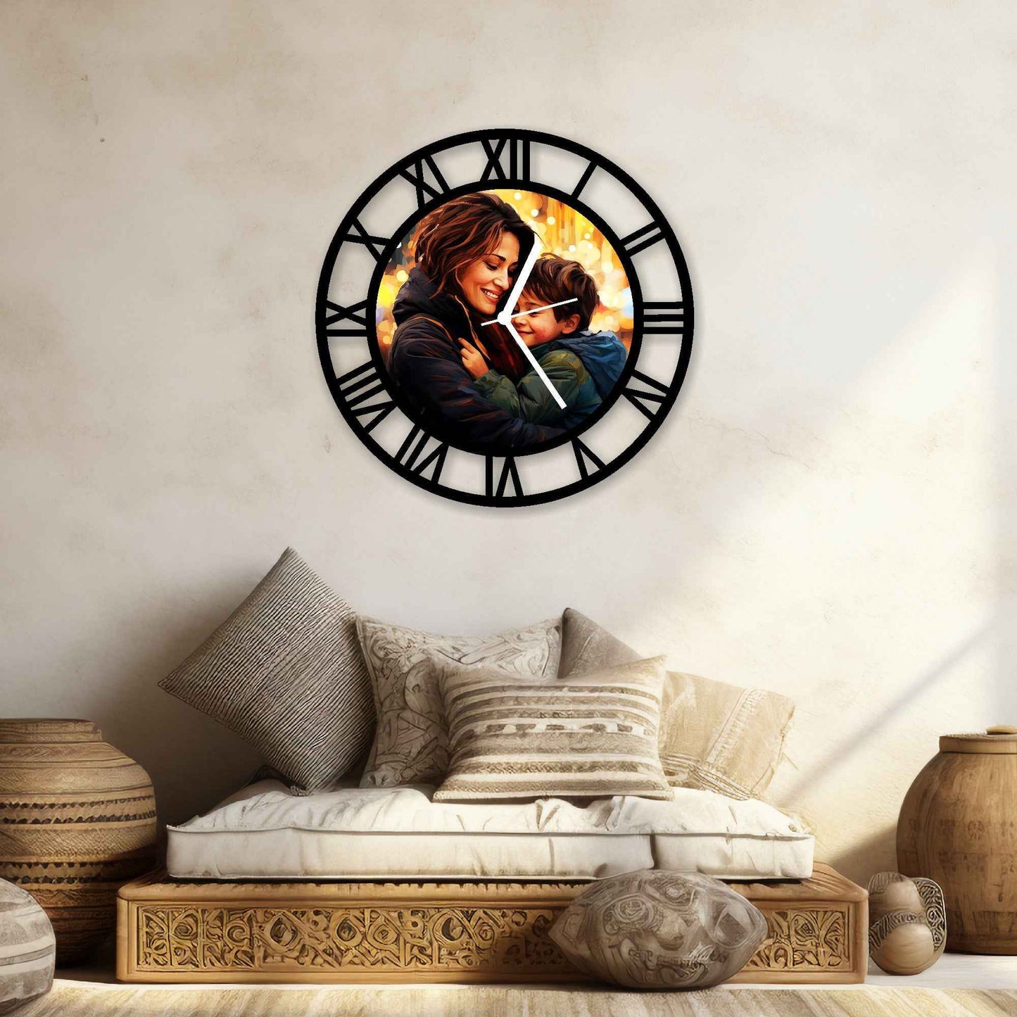 Golden Mirror Personalized Wall Clock – Premium Mother’s Day Gift with Custom Photo