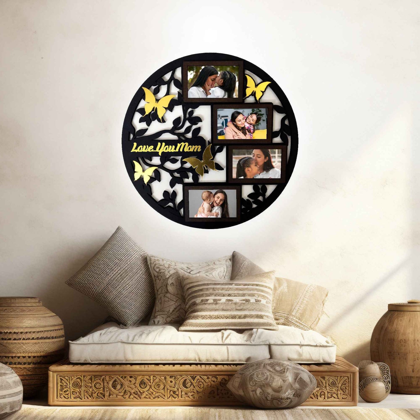 Custom Round Wooden Photo Frame | Personalized Wall Frame for 9 Photos