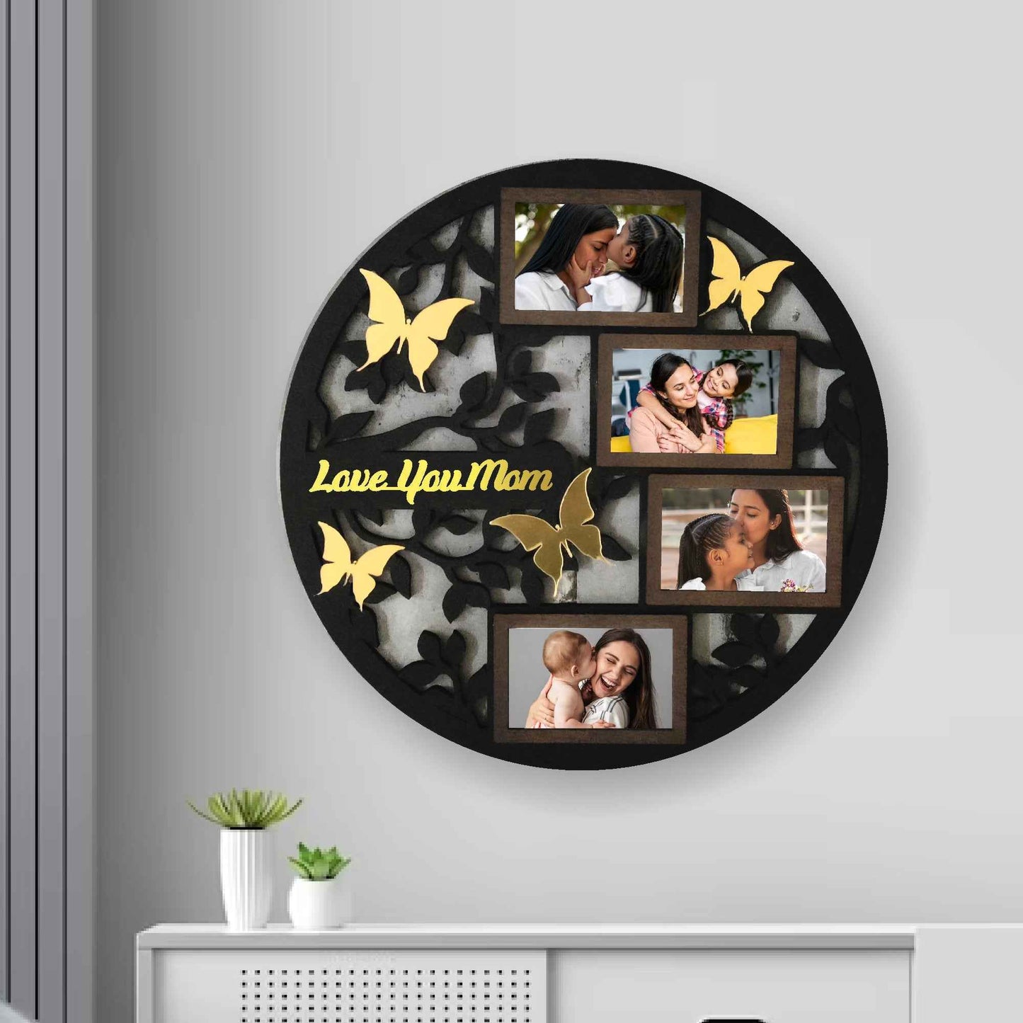 Custom Round Wooden Photo Frame | Personalized Wall Frame for 9 Photos