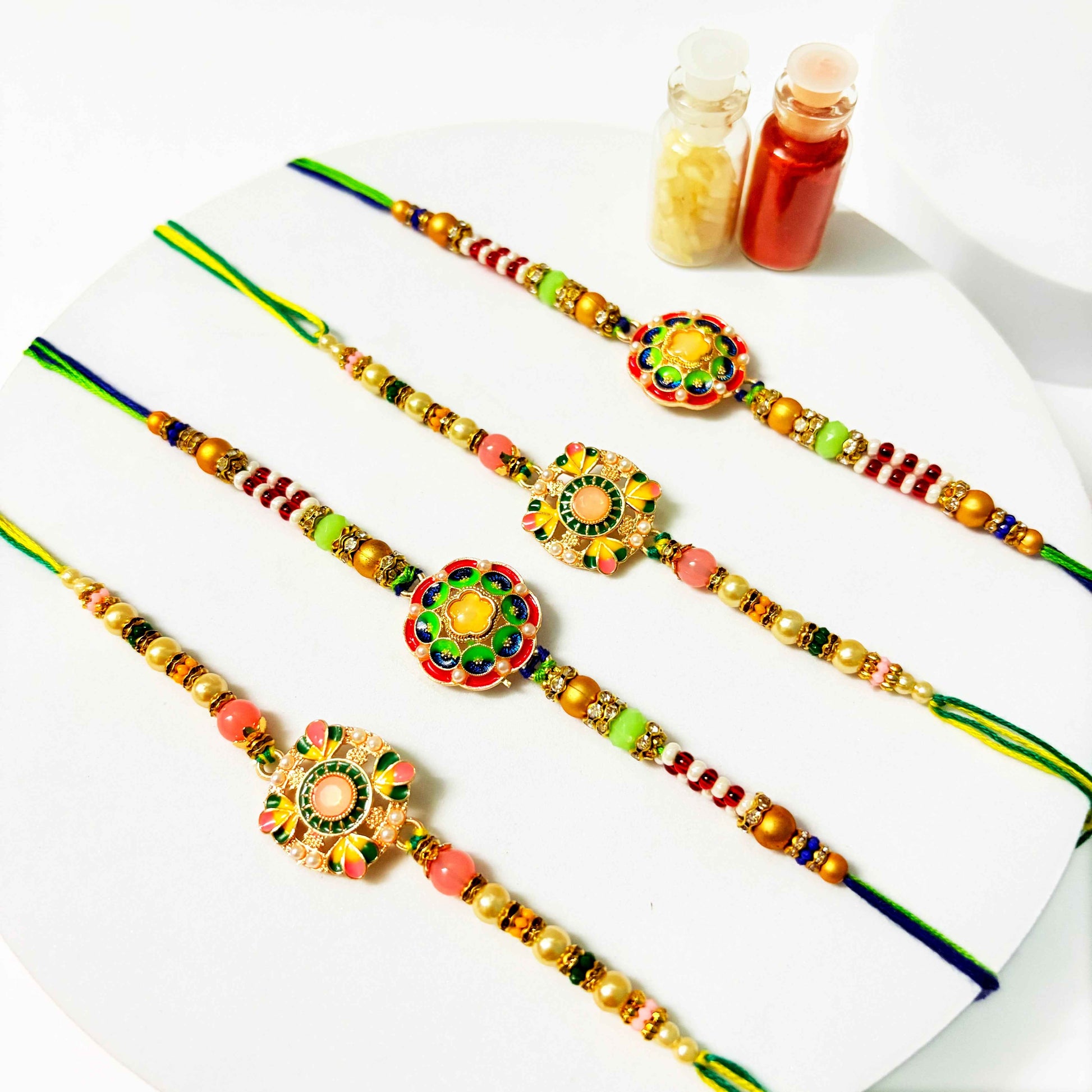 Designer Rakhi Set – Pack of 4 Traditional Rakhis for Brothers