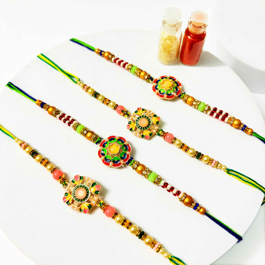 Designer Rakhi Set – Pack of 4 Traditional Rakhis for Brothers