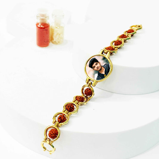 Customized Photo Bracelet Rakhi with Rudraksh