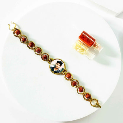 Customized Photo Bracelet Rakhi with Rudraksh