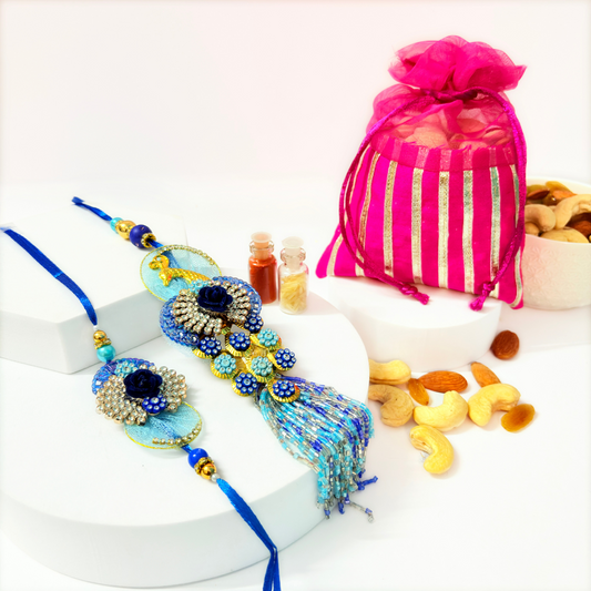 Pair Lumba Rakhi with Nuts and Chocolate (Peacock)