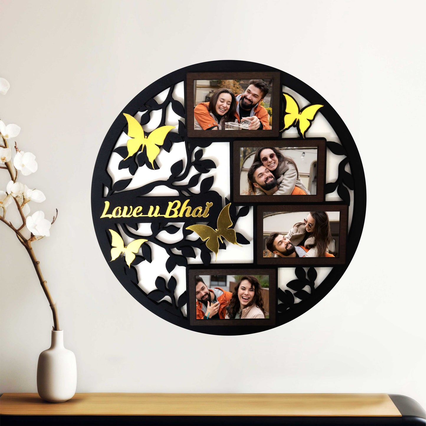 Trendy Gift For Rakhi - Butterfly Photo Frame With Rakhi – Personalized (15x15 inch)