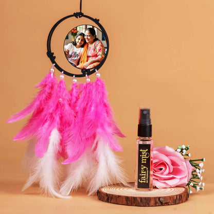 Fairy Dream Catcher Wall Hanging for Mother's Day – Big Size with Pink Feathers & Optional LED Light