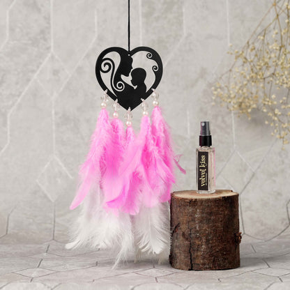 Mother’s Day Car Hanging Dream Catcher – With Fragrance, Pink & White Feathers