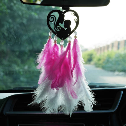 Mother’s Day Car Hanging Dream Catcher – With Fragrance, Pink & White Feathers