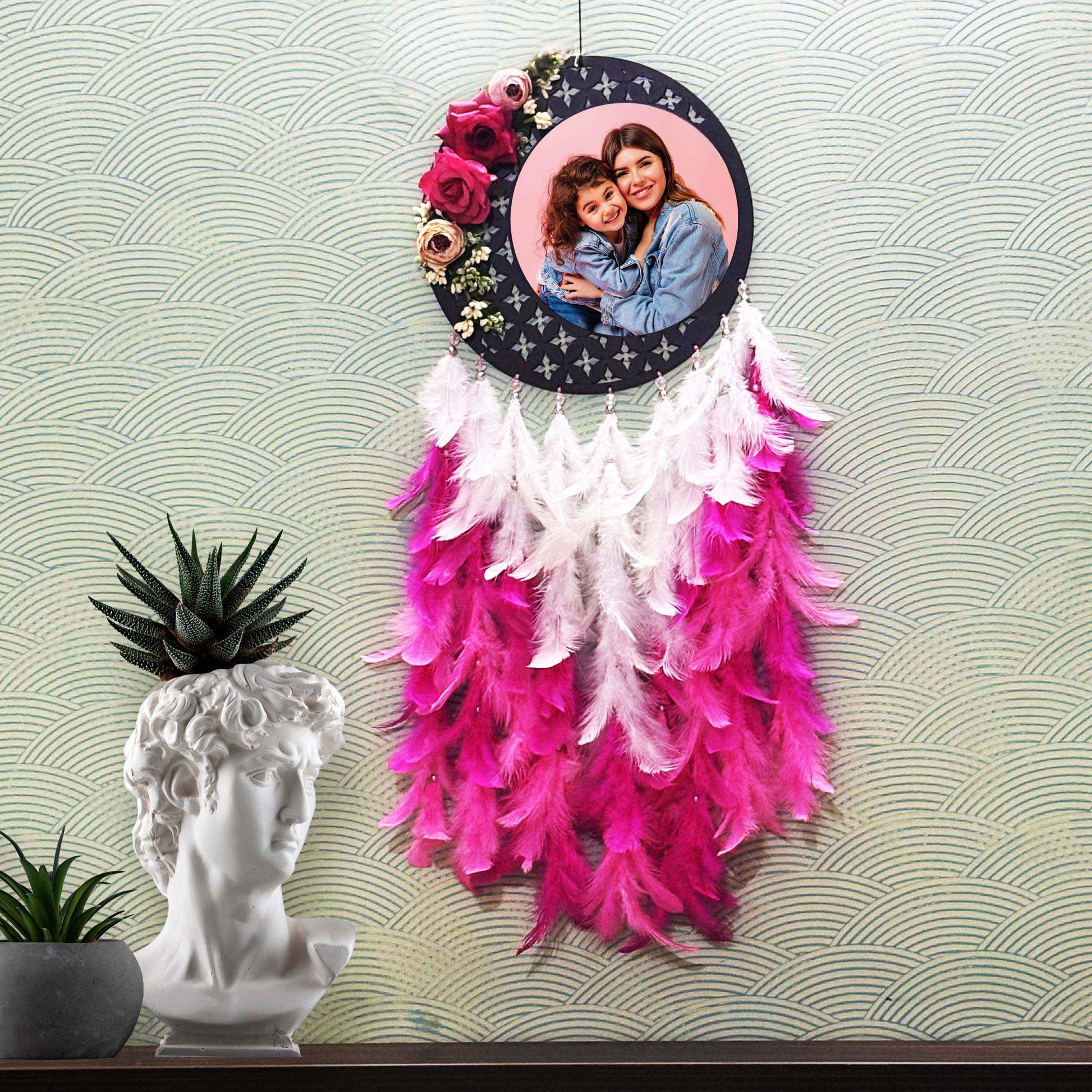 Personalized Pink & White Floral Dream Catcher with Photo | Custom Wall Décor for Mother’s Day & Special Gifting