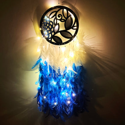 Designer Blue & White Big Dream Catcher with LED Light