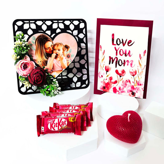 Mother’s Day Gift Hamper – Table Frame with Flowers + Card + Chocolate + Candle
