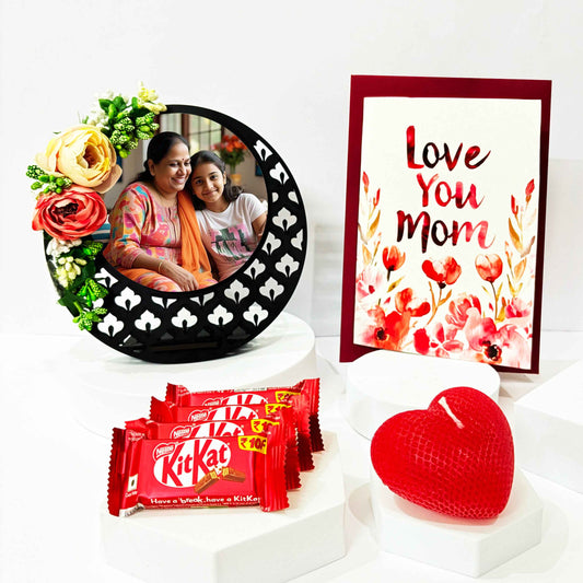 Mother’s Day Gift Hamper – Table Frame with Flowers + Card + Chocolate + Candle