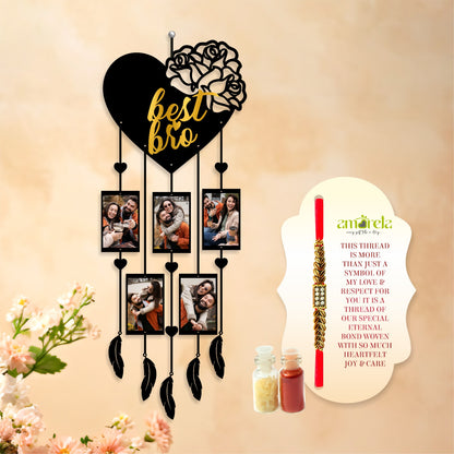 Customizable Photo Frame Dream Catcher with Rakhi– Raksha Bandhan Gift of 5 Photos and Personalized Text