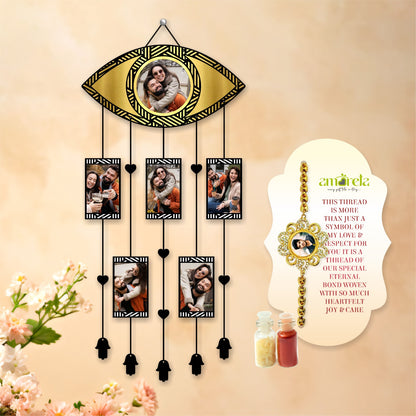 Evil Eye Photo Frame Wall Hanging with Photo Rakhi | Raksha Bandhan Gift for Brother and Sister