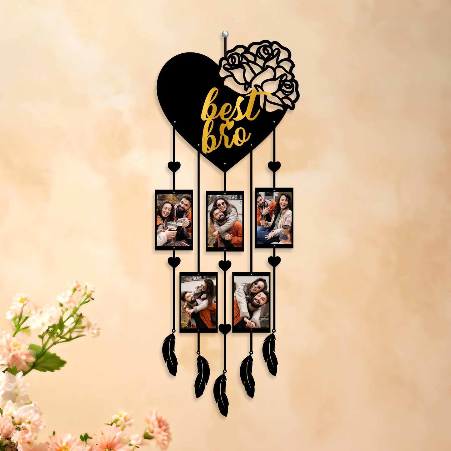 Customizable Photo Frame Dream Catcher with Rakhi– Raksha Bandhan Gift of 5 Photos and Personalized Text
