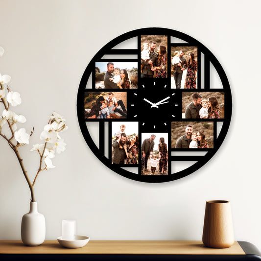 Large Round Designer Wall Clock – Personalize with 8 Photos and Your Special Message