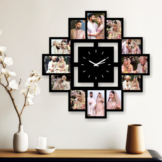 Large Rectangular Designer Wall Clock – Personalize with 12 Cherished Memories