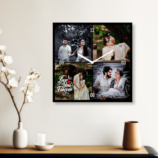 Square Designer Wall Clock – Personalize with 4 Photos and Your Special Message