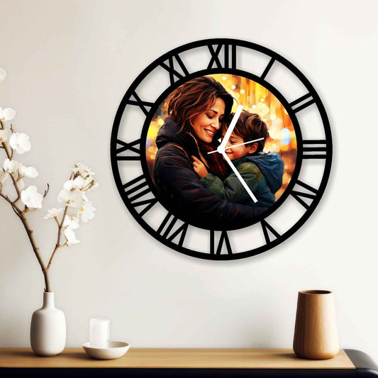 Golden Mirror Personalized Wall Clock – Premium Mother’s Day Gift with Custom Photo