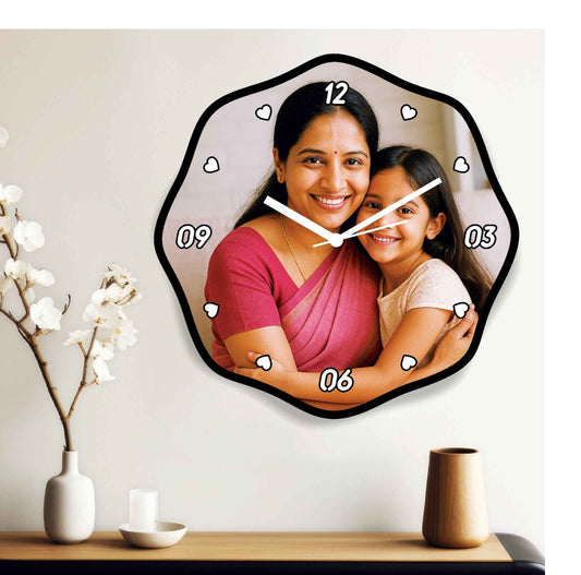 Curved Wavy Personalized Wall Clock for Mother’s Day – Custom Photo Gift for Mom