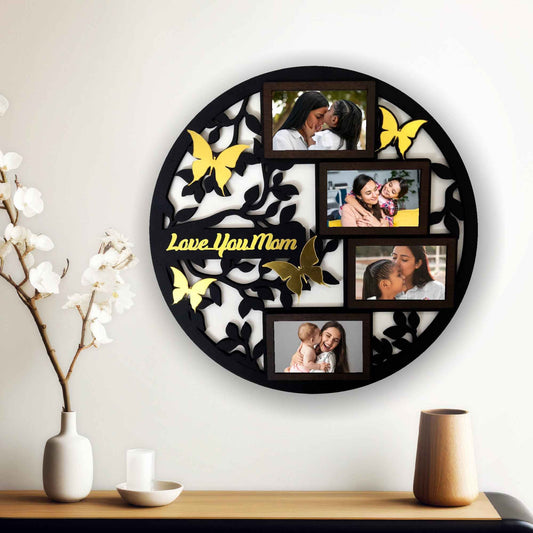 Custom Round Wooden Photo Frame | Personalized Wall Frame for 9 Photos